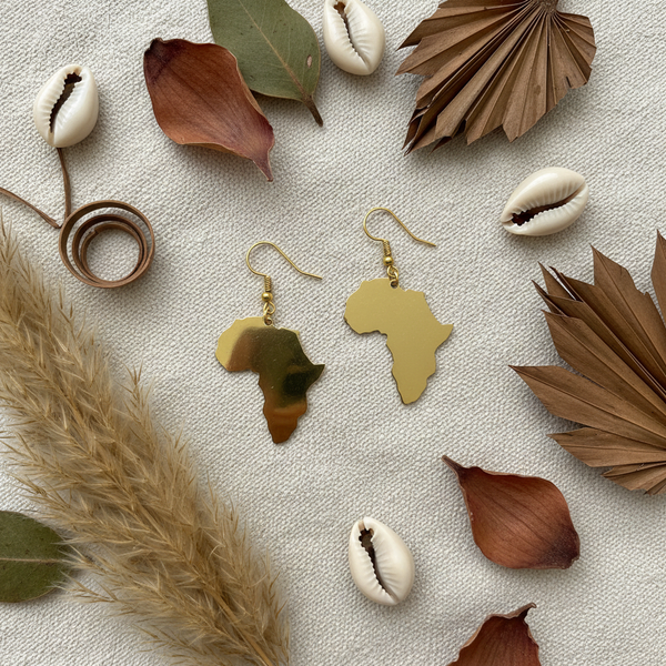 African Map Earrings - Flat Lay