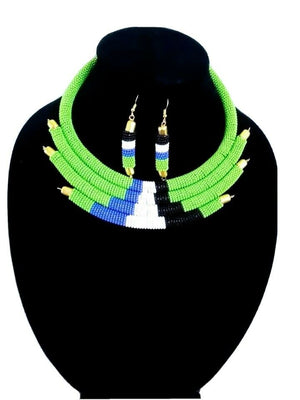 Karibu Handmade Beaded Necklace Set green Multi