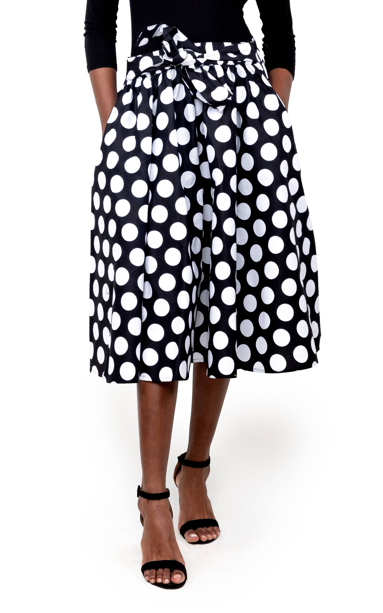 African Women Summer Black modern Polka Dots Midi Skirt