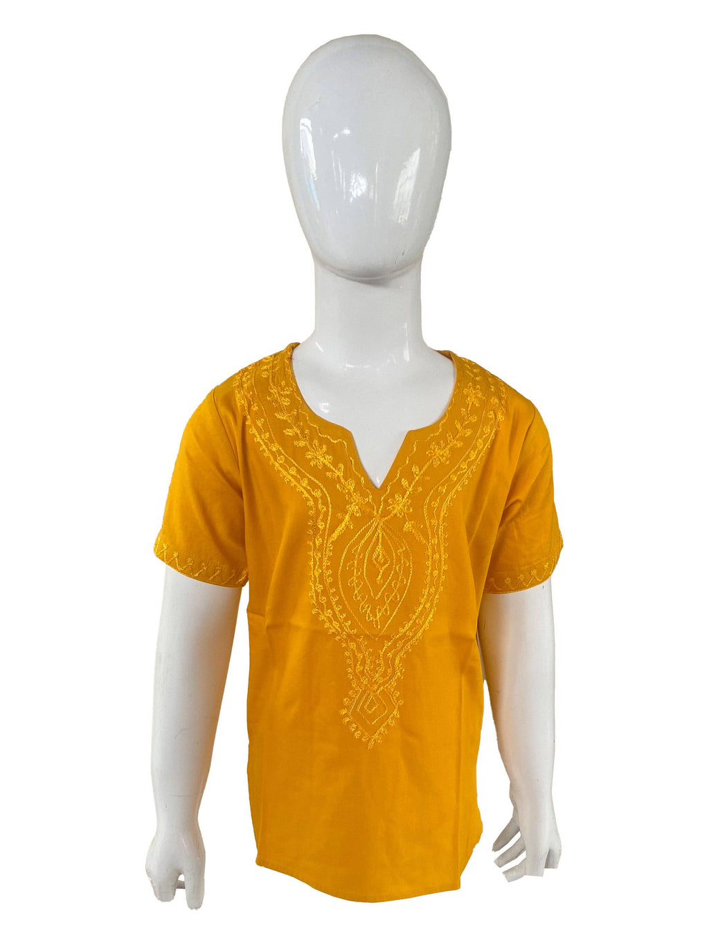 African Kids Casual Mustard Embroidered Half Sleeve Shirts