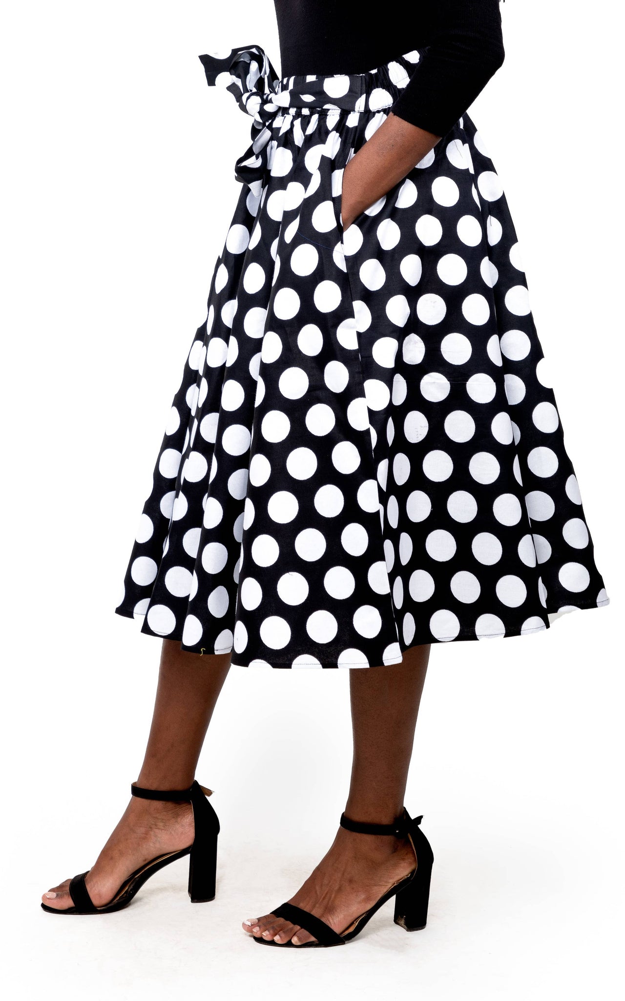 African Women Summer Black modern Polka Dots Midi Skirt
