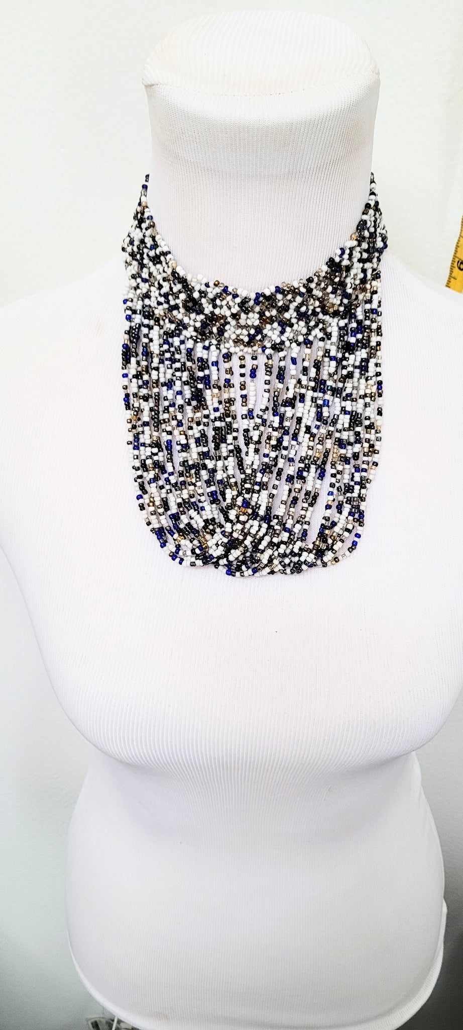 Jamia multicolored choker handmade Beaded Necklace Blue &White
