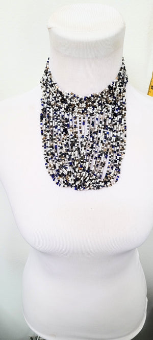 Jamia multicolored choker handmade Beaded Necklace Blue &White