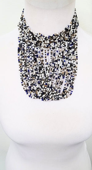 Jamia multicolored choker handmade Beaded Necklace Blue &White
