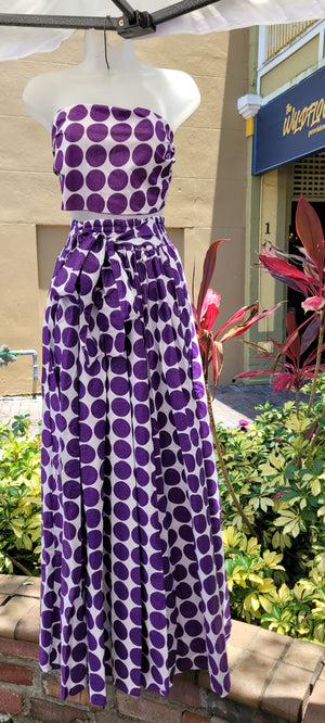 Cotton wax print polkadot skirt set purple white
