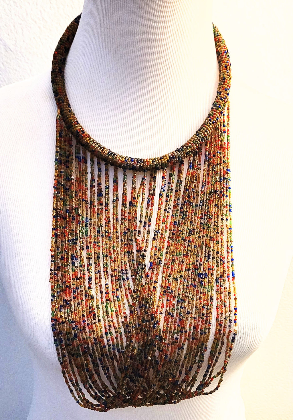 Mvua shanga Waterfall handmade Beaded Necklace Brown multicolored