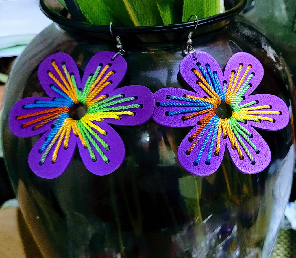 Basil wood multicolored Dangle Hoop Earrings