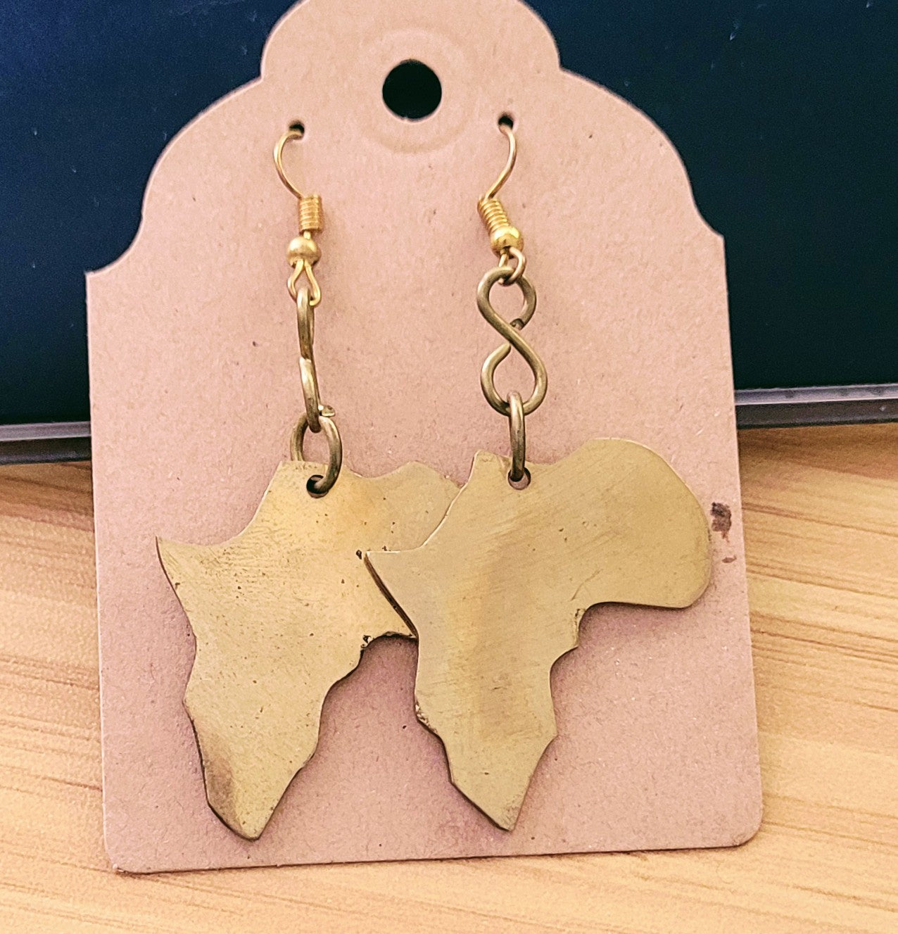 African Map brass Gold Color dangle Earrings