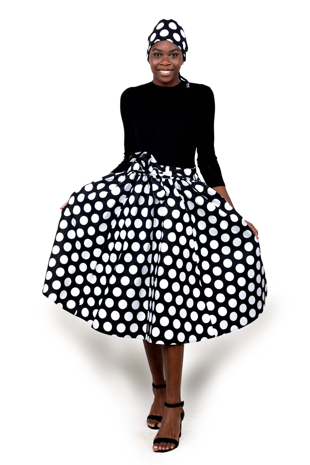 African Women Summer Black modern Polka Dots Midi Skirt