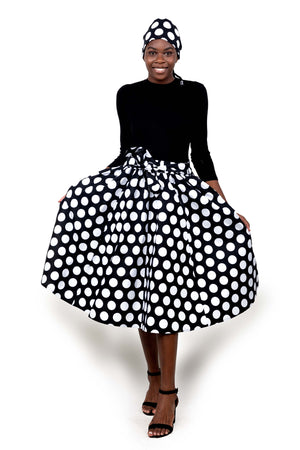 African Women Summer Black modern Polka Dots Midi Skirt