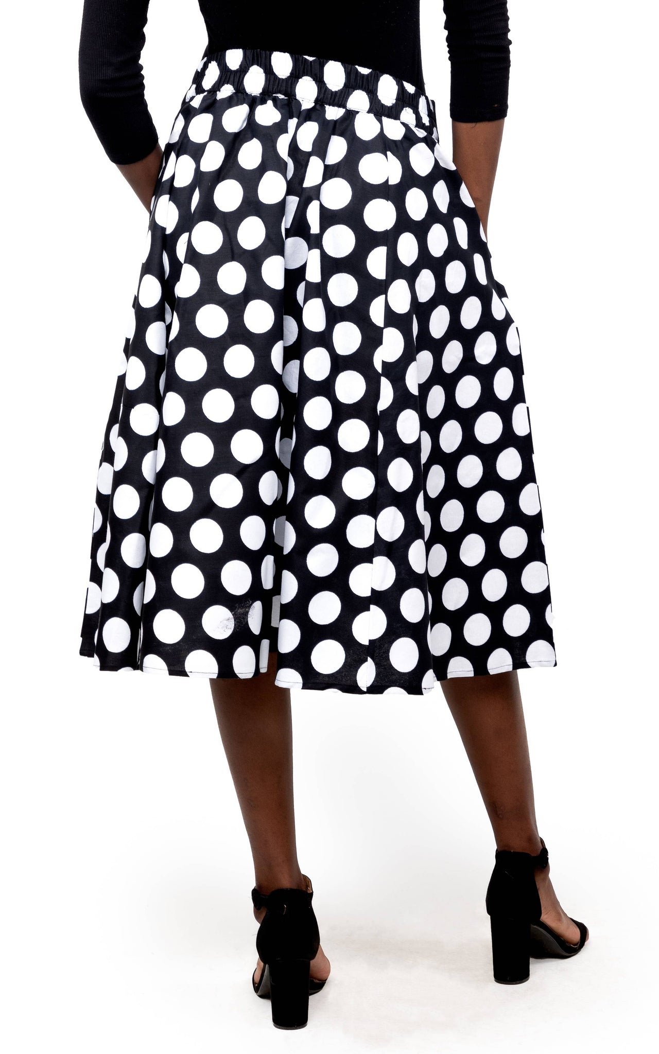 African Women Summer Black modern Polka Dots Midi Skirt