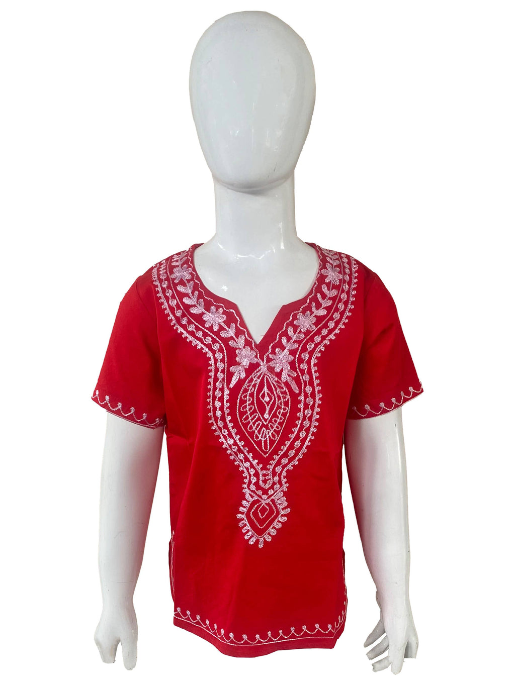 African Kids Red White half sleeve Casual Embroidered Shirts