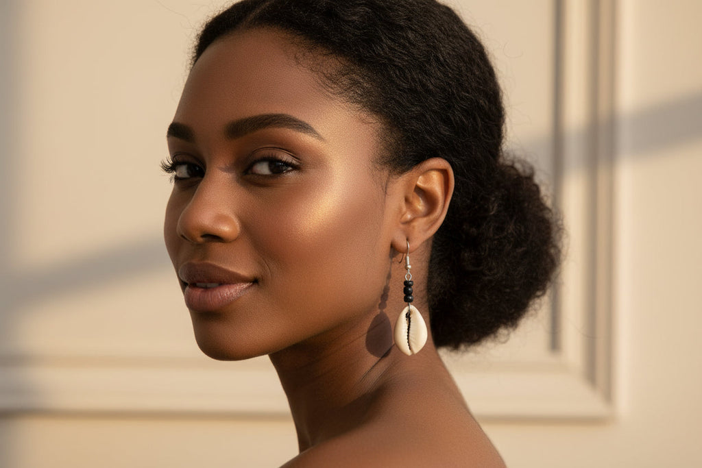 Handmade Cowrie Shell Earrings with  Seed Bead Boho Tribal Ethnic Jewelry