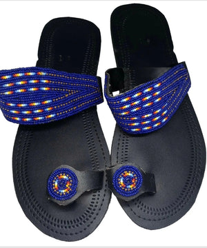 One toe leather beaded handmade Masai Sandals tangerine