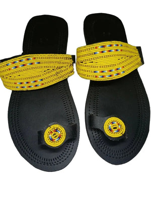 One toe leather beaded handmade Masai Sandals tangerine