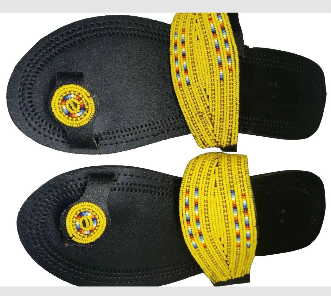 One toe leather beaded handmade Masai Sandals tangerine