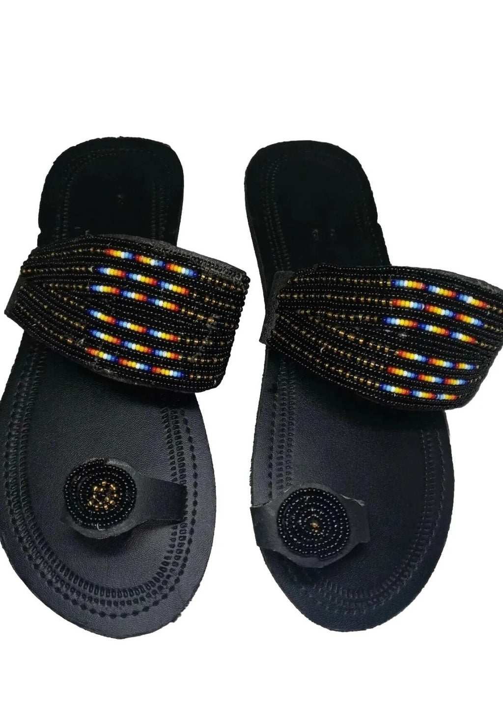 One toe leather beaded handmade Masai Sandals tangerine