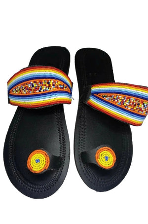 One toe leather beaded handmade Masai Sandals tangerine
