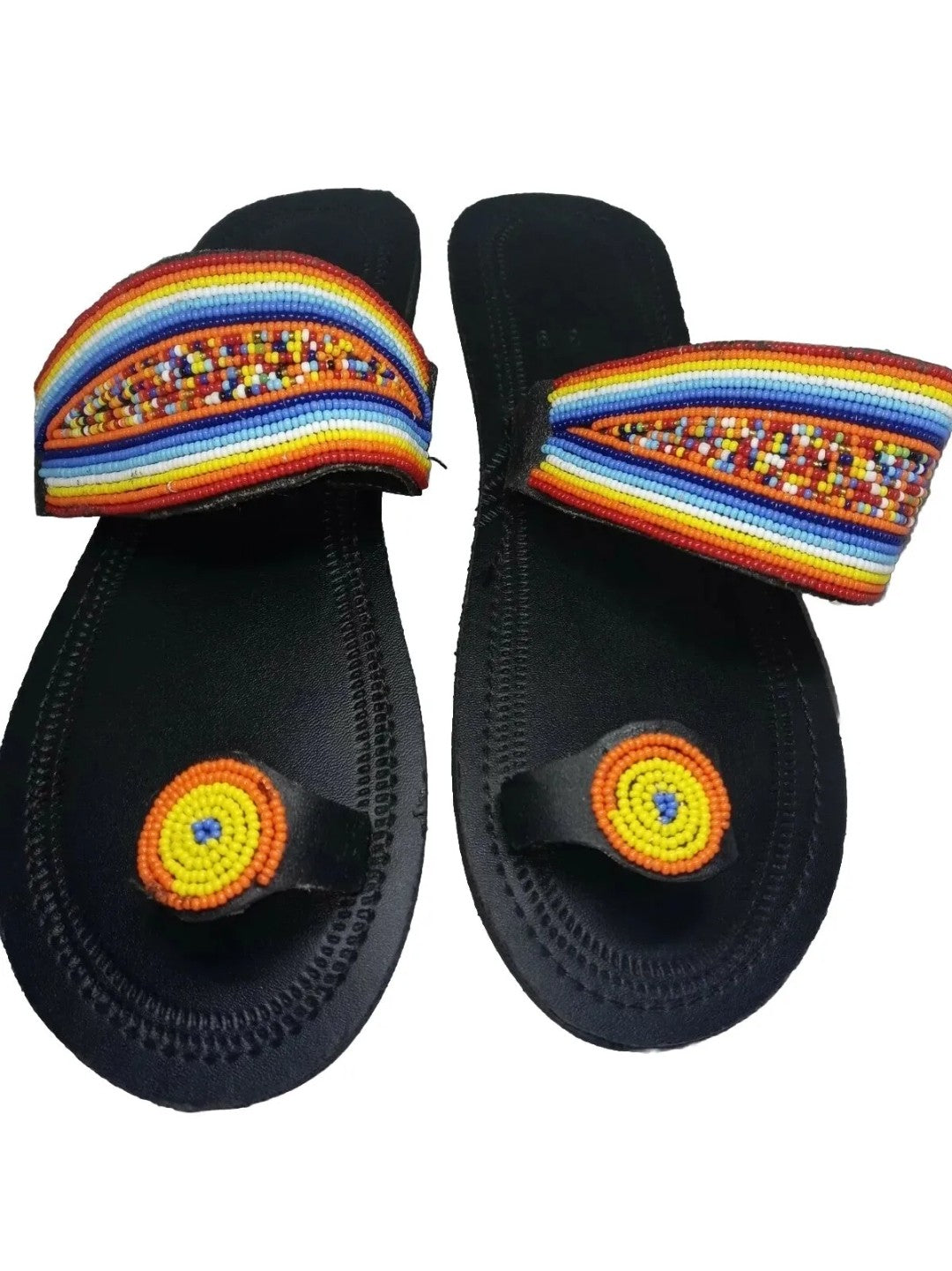One toe leather beaded handmade Masai Sandals tangerine
