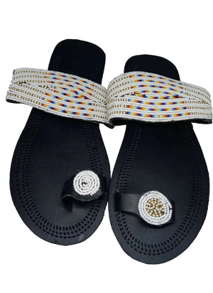 One toe leather beaded handmade Masai Sandals tangerine