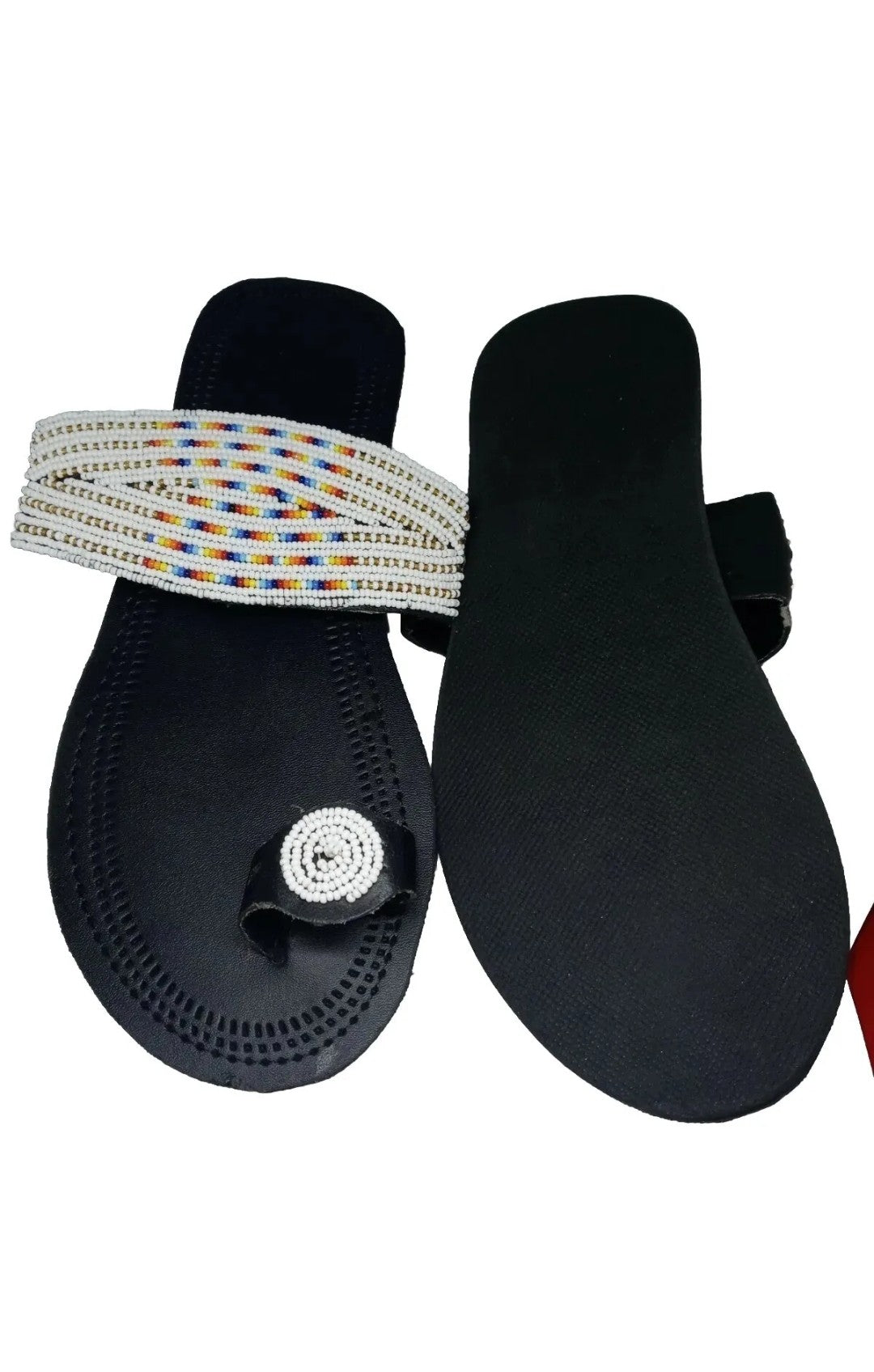 One toe leather beaded handmade Masai Sandals tangerine
