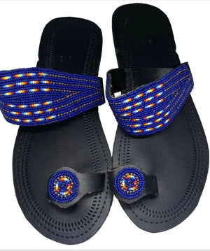 One toe leather beaded handmade Masai Sandals tangerine