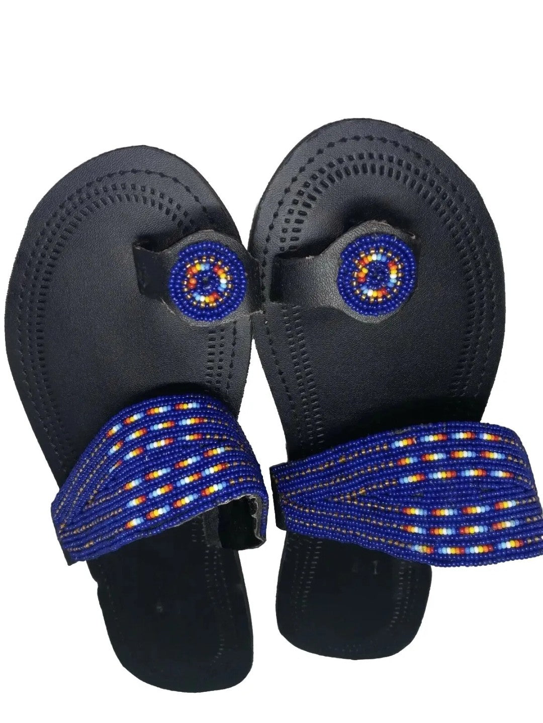 One toe leather beaded handmade Masai Sandals tangerine
