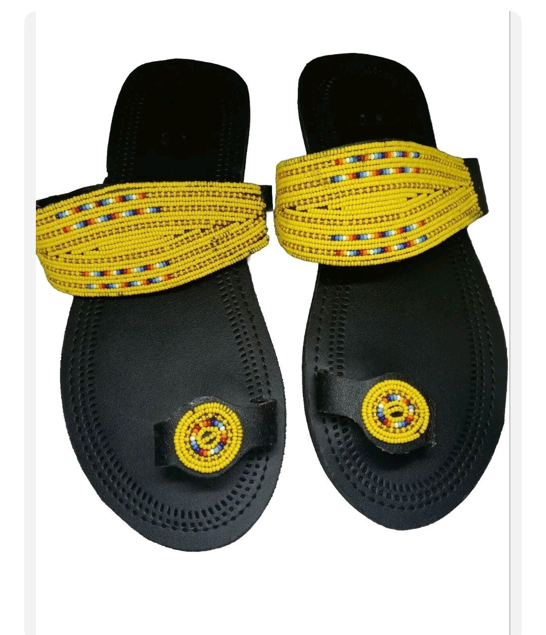 One toe leather beaded handmade Masai Sandals tangerine