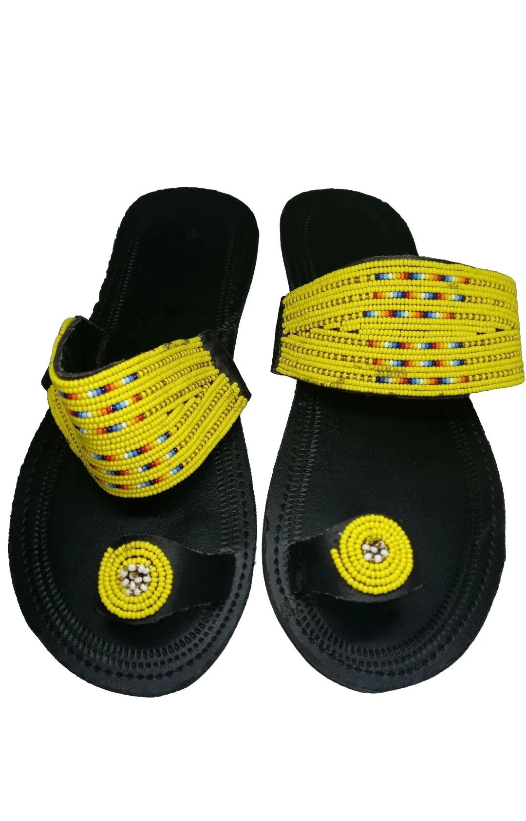 One toe leather beaded handmade Masai Sandals tangerine