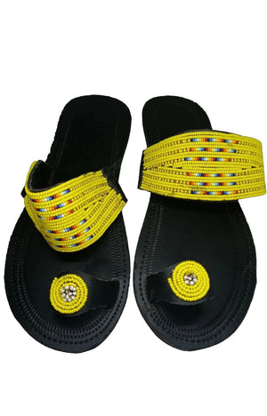 One toe leather beaded handmade Masai Sandals tangerine