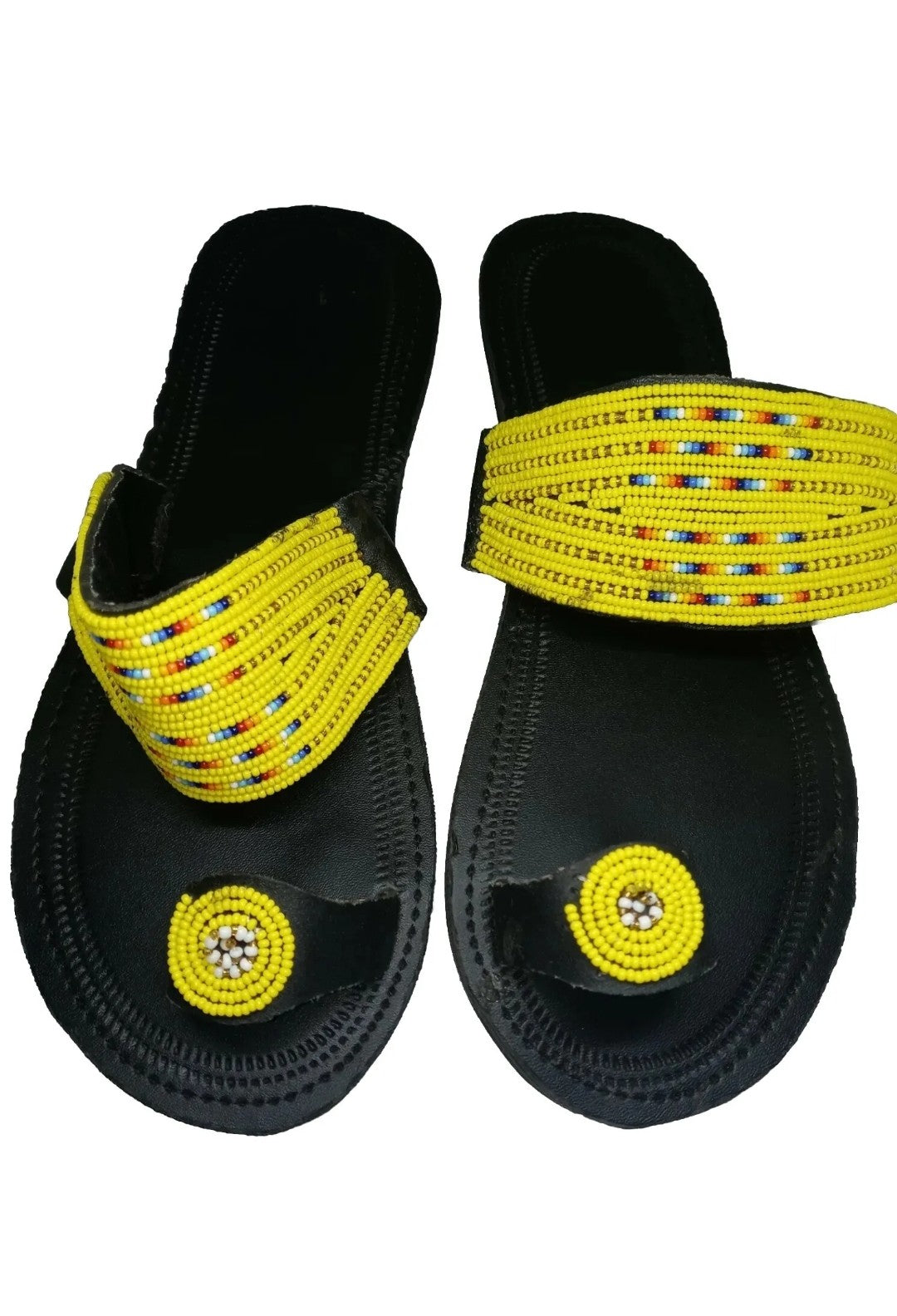 One toe leather beaded handmade Masai Sandals tangerine