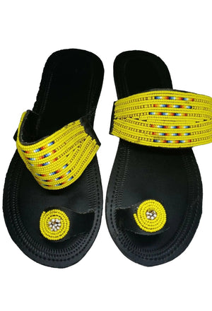 One toe leather beaded handmade Masai Sandals tangerine