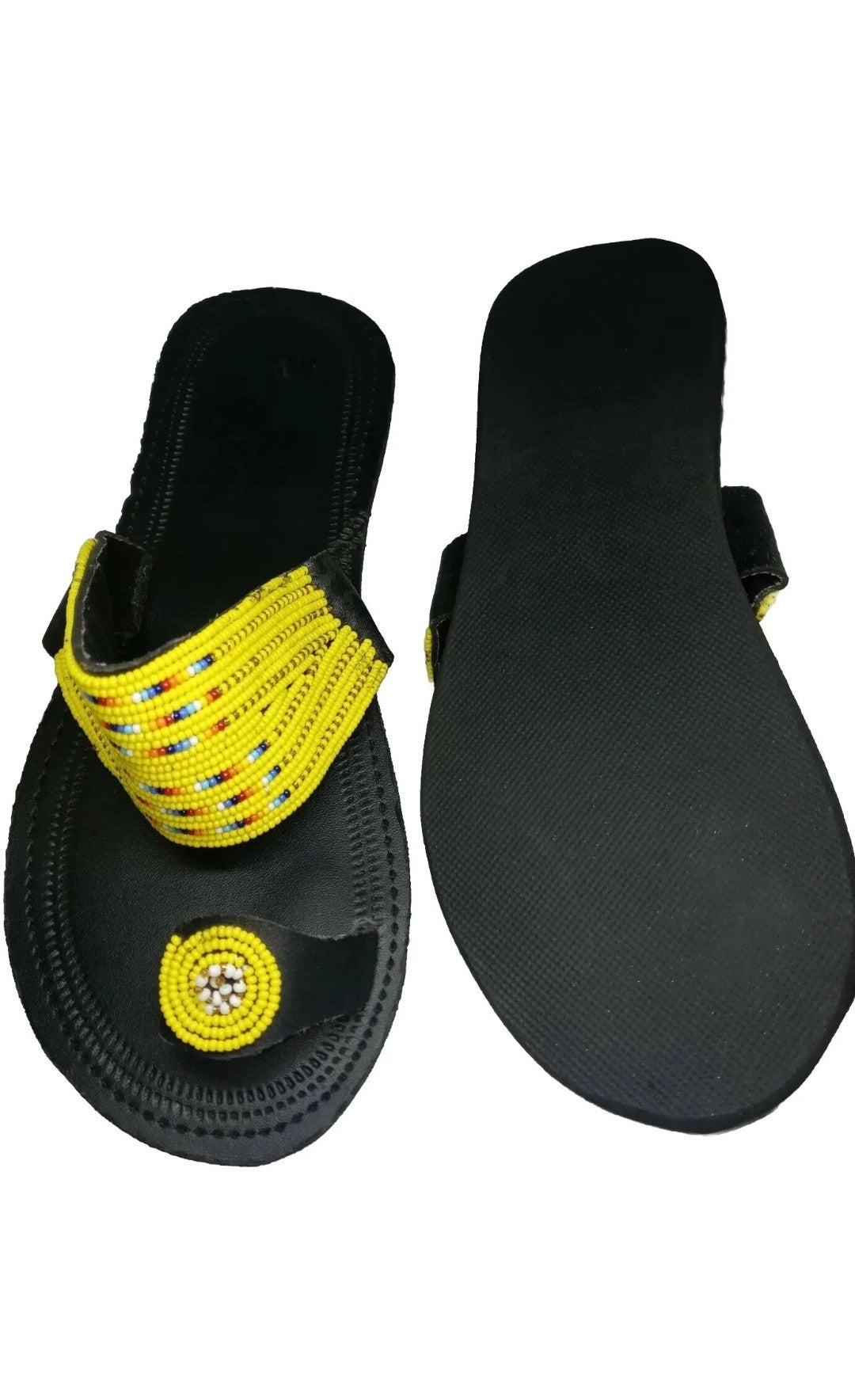 One toe leather beaded handmade Masai Sandals tangerine