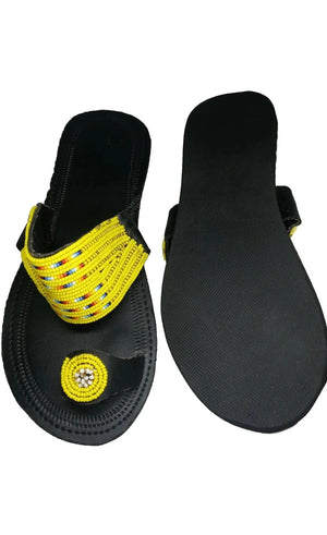 One toe leather beaded handmade Masai Sandals tangerine