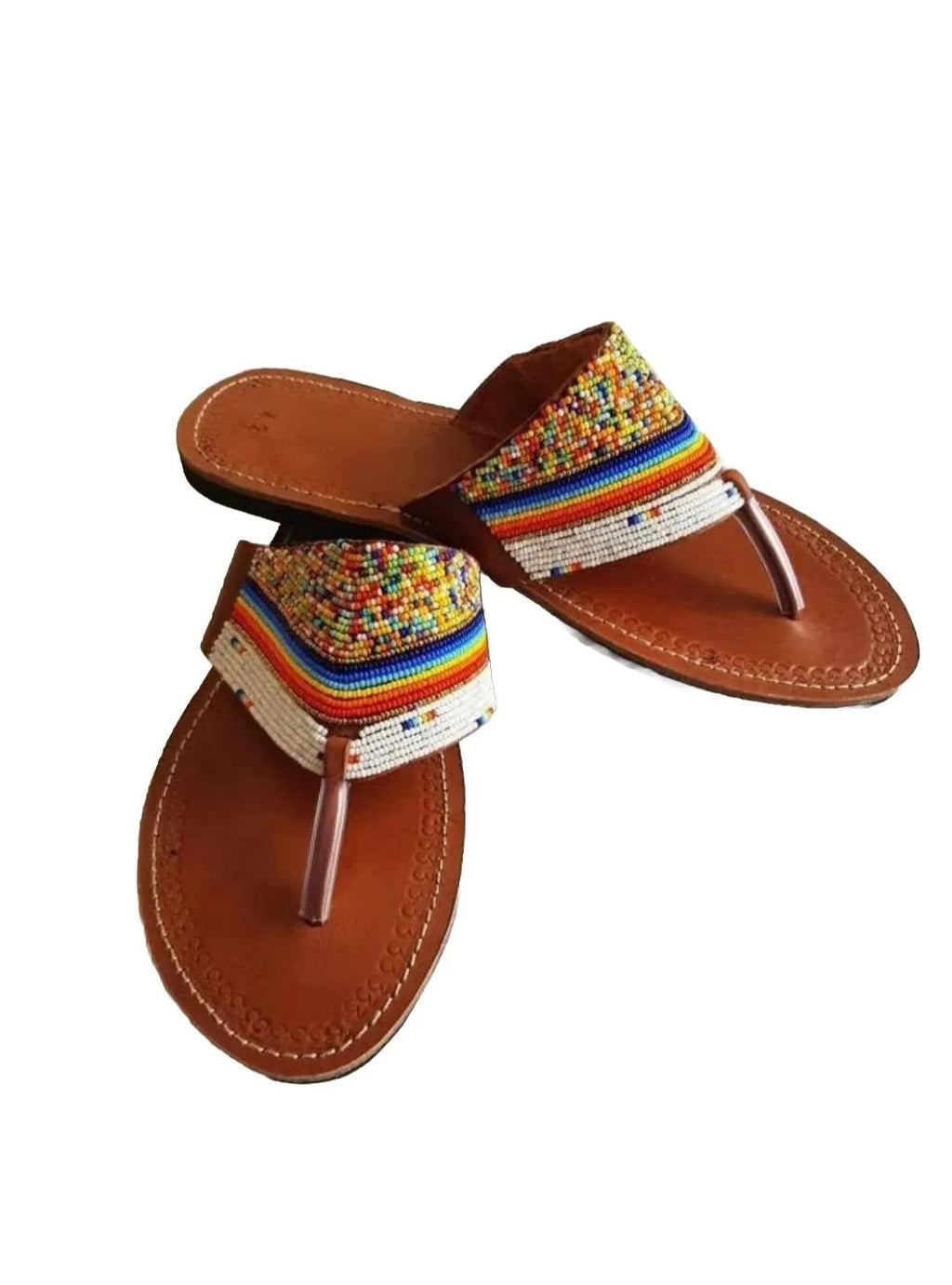 Leather beaded Maasai handmade sandals size 8