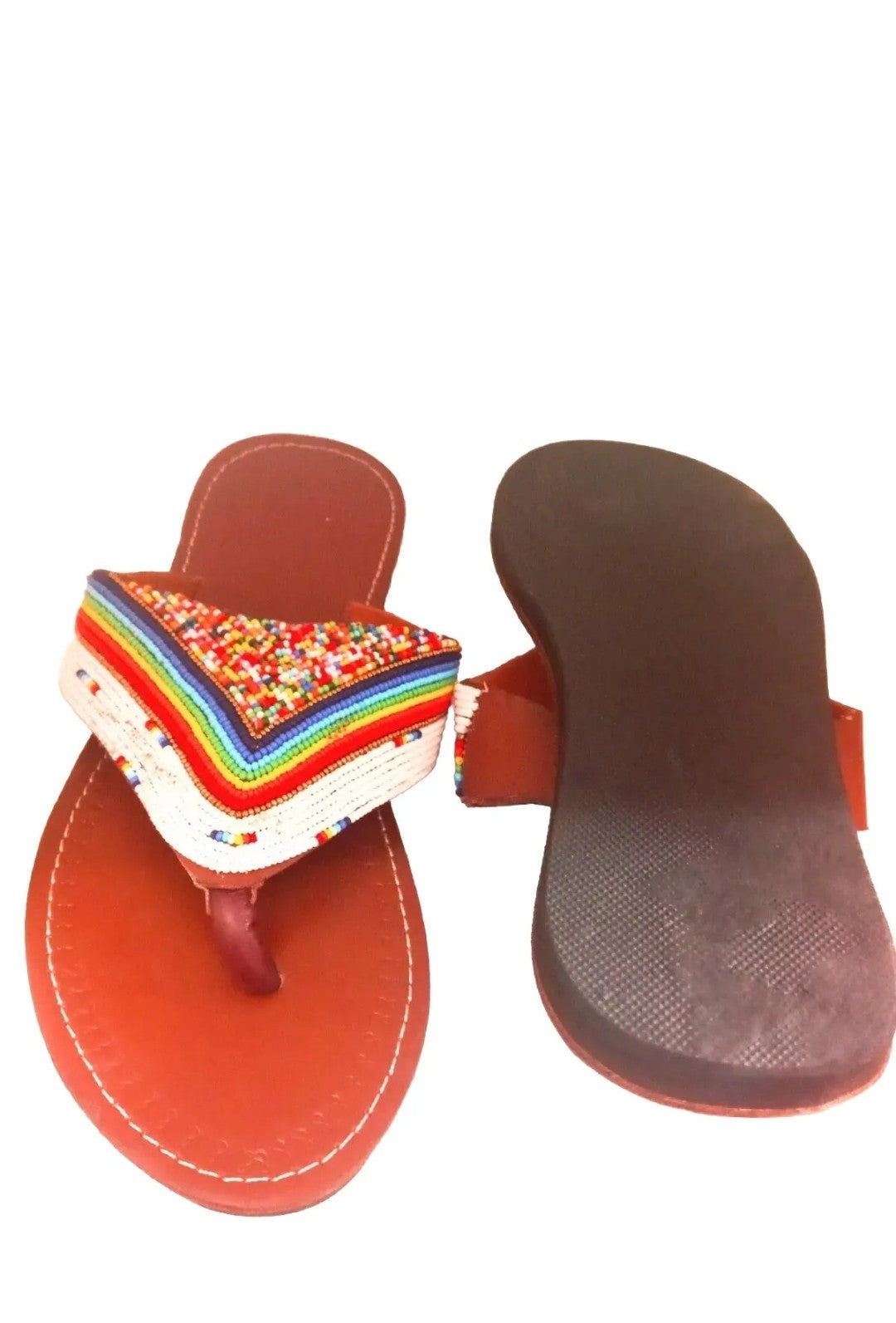 Leather beaded Maasai handmade sandals size 8