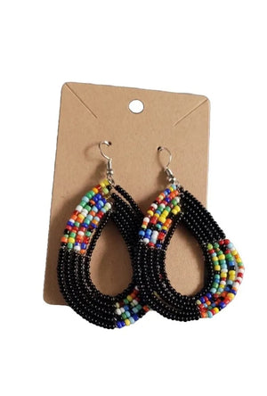 African-Kenya Maasai Handmade Seed Beads multicolored earrings