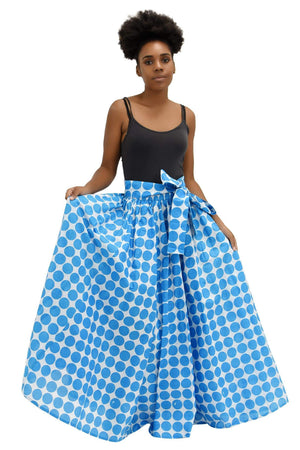 Cotton wax print polkadot skirt set bue/white