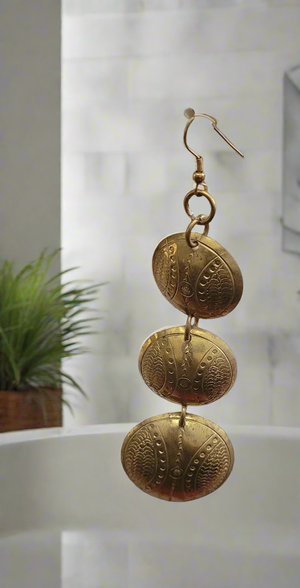 Jema hammered metal brass Gold dangle Earrings