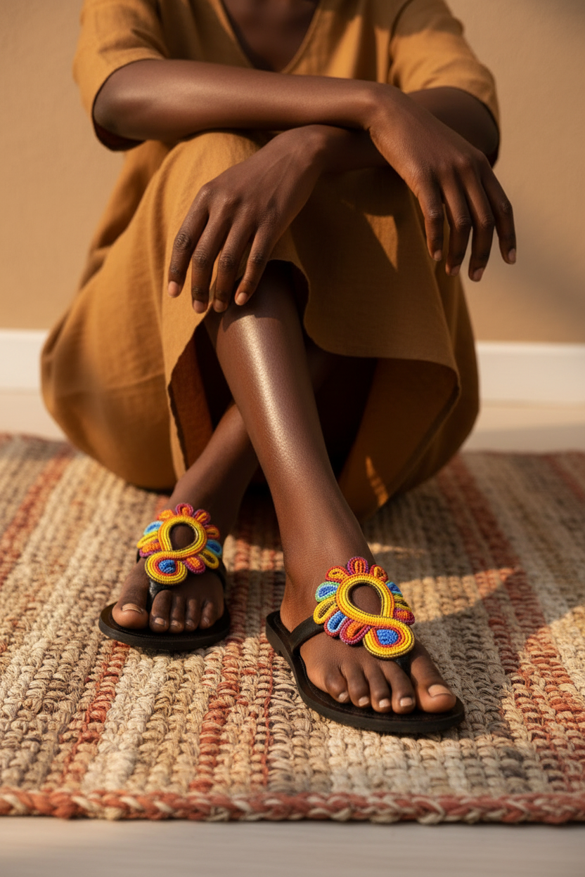 Close-up detail of multicolor sandals