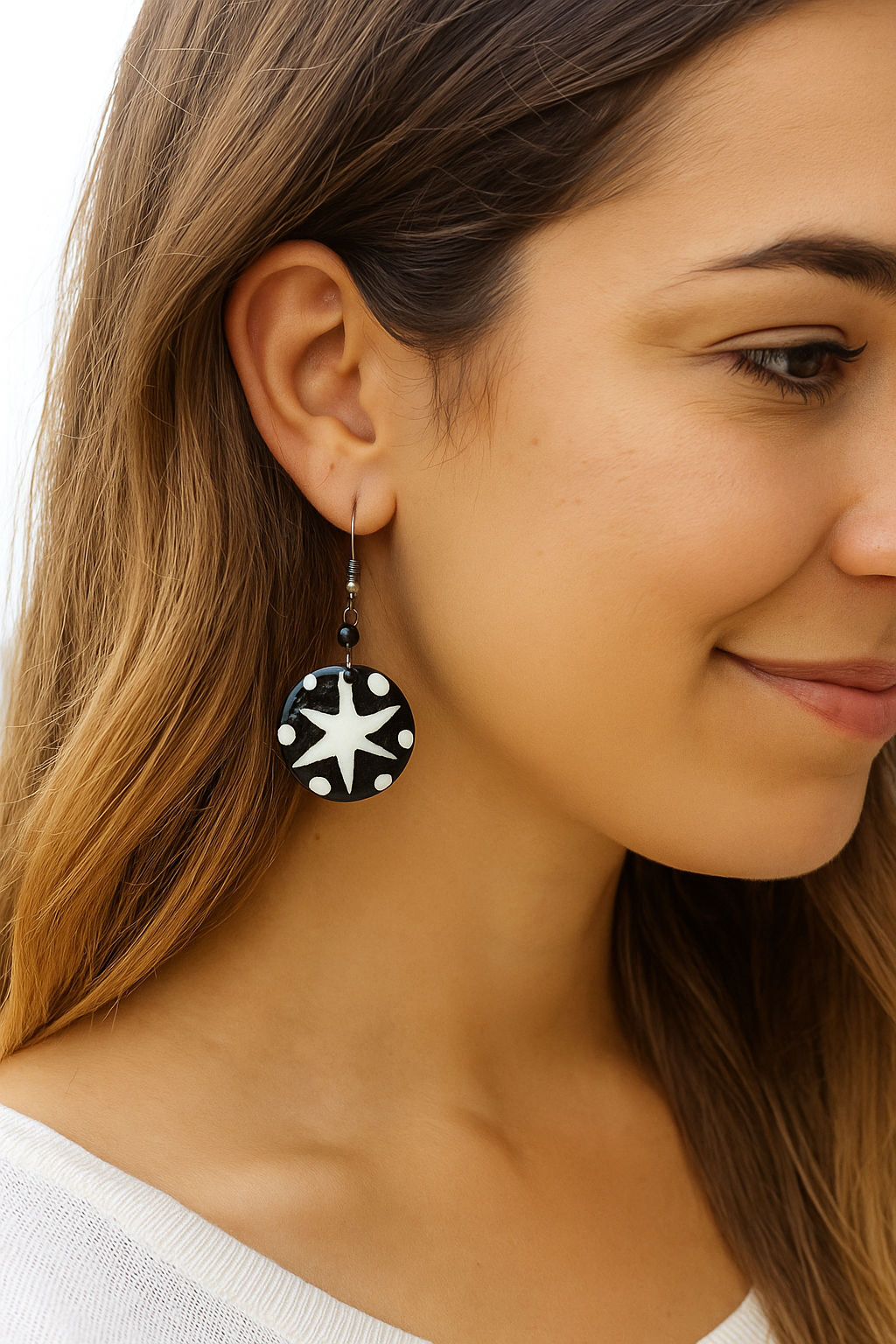 Kenya Batik Bone Dangle Earrings - Handmade African Maasai Jewelry