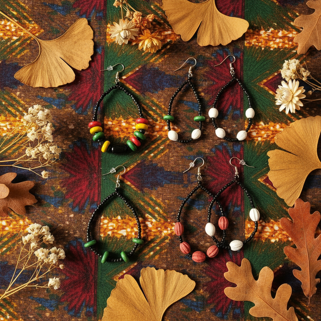 Flat lay on African textile