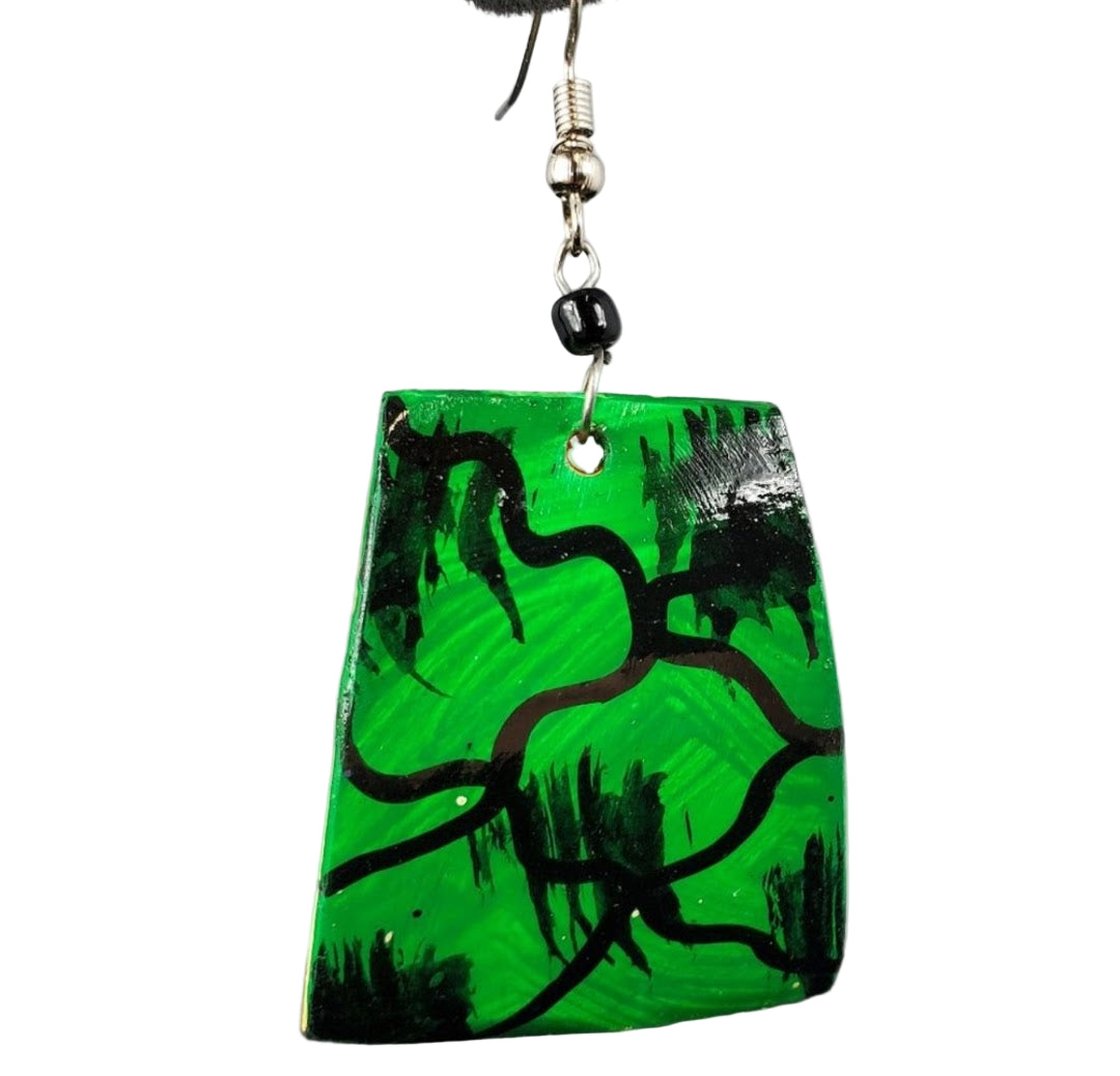 Handmade Green Abstract Dangle Earring