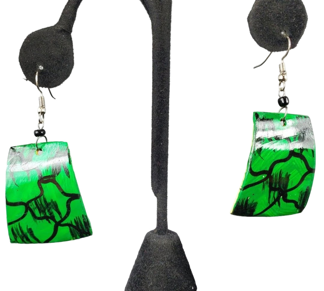 Handmade Green Abstract Dangle Earring
