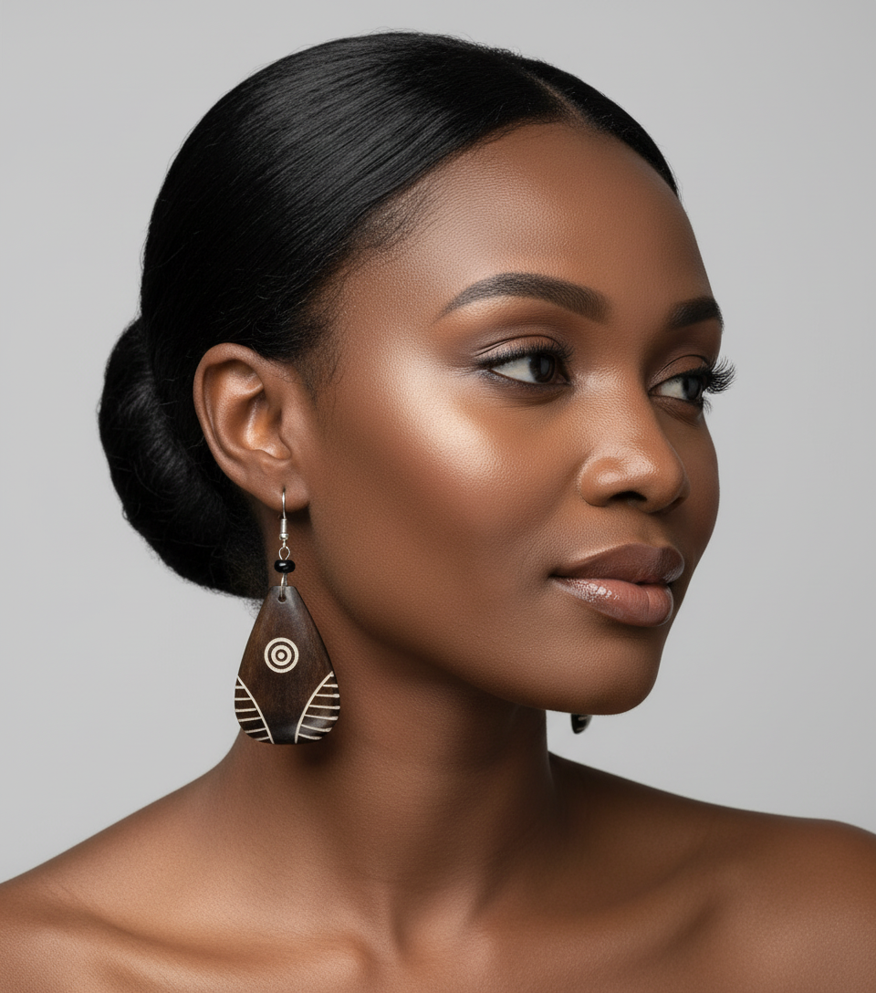 Kenya Batik Bone Dangle Earrings - Handmade African Maasai Jewelry