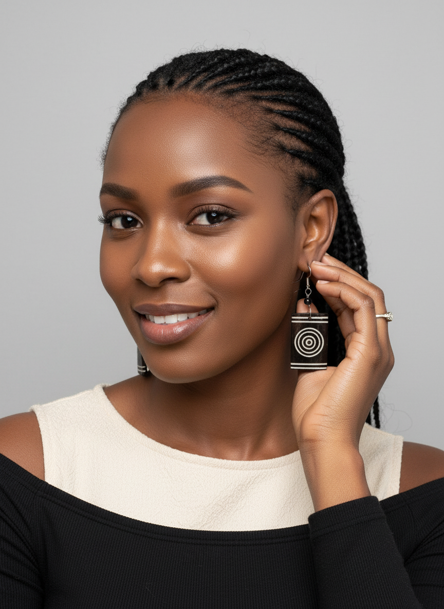 Kenya Batik Bone Dangle Earrings - Handmade African Maasai Jewelry