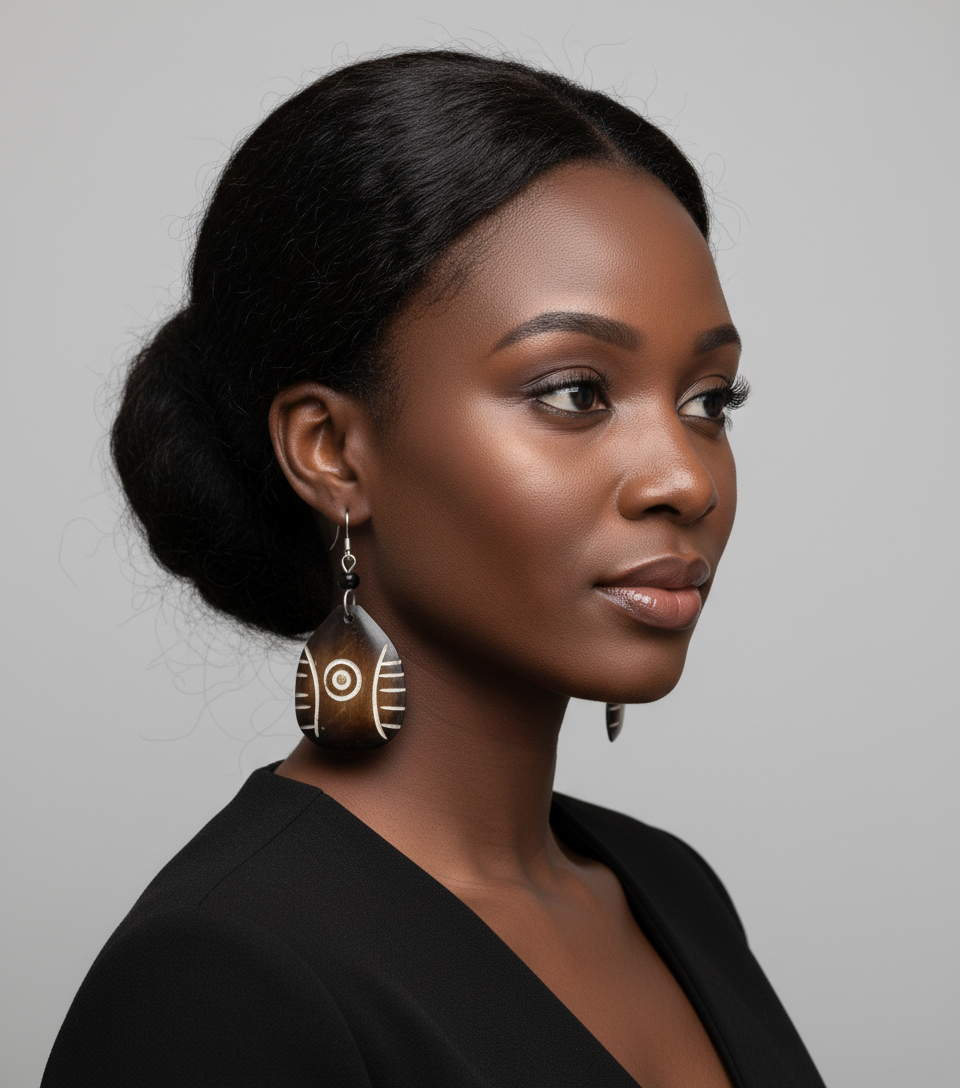 Kenya Batik Bone Dangle Earrings - Handmade African Maasai Jewelry