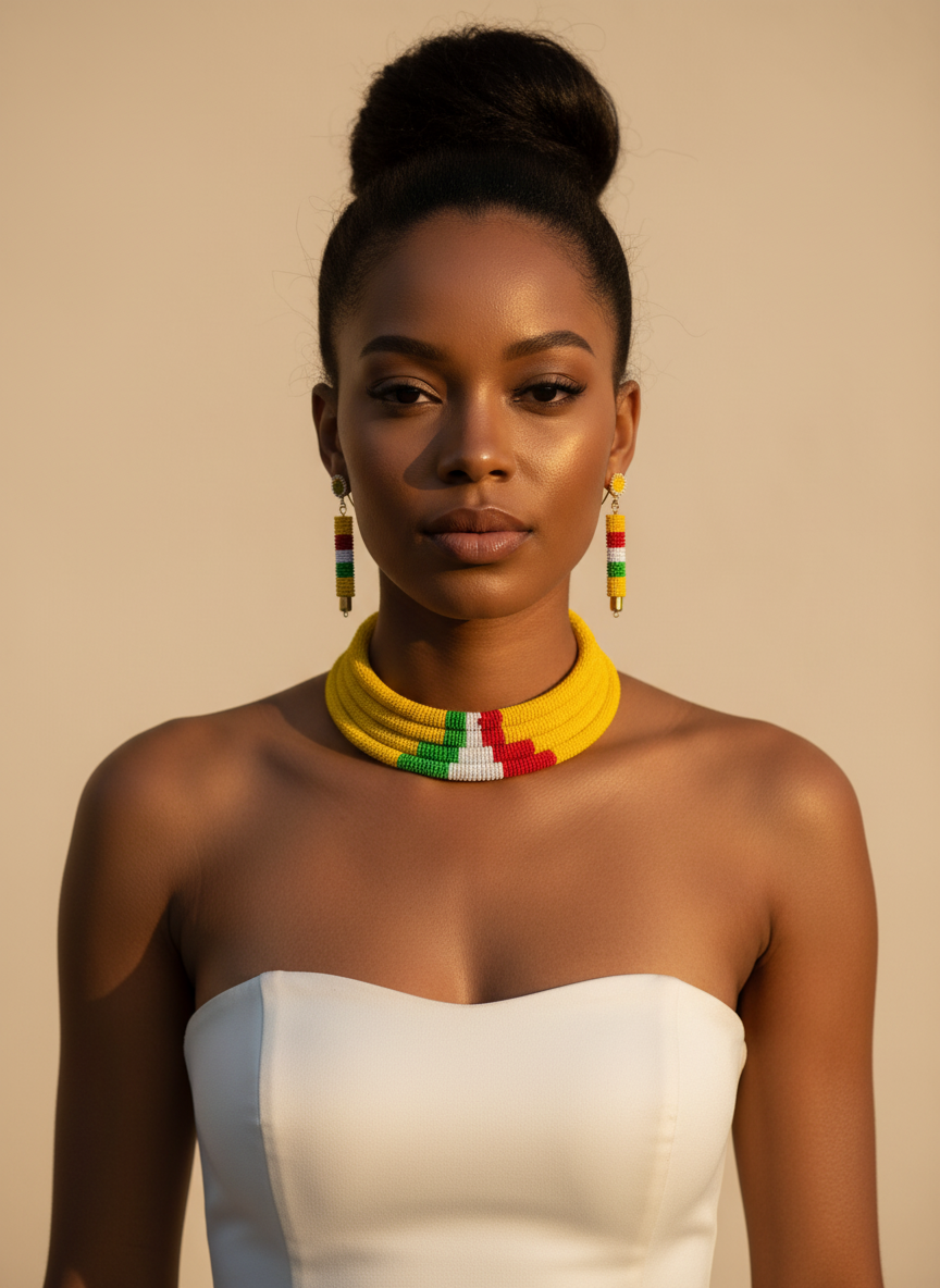 Karibu Handmade Beaded Necklace Set yellow Multicolored