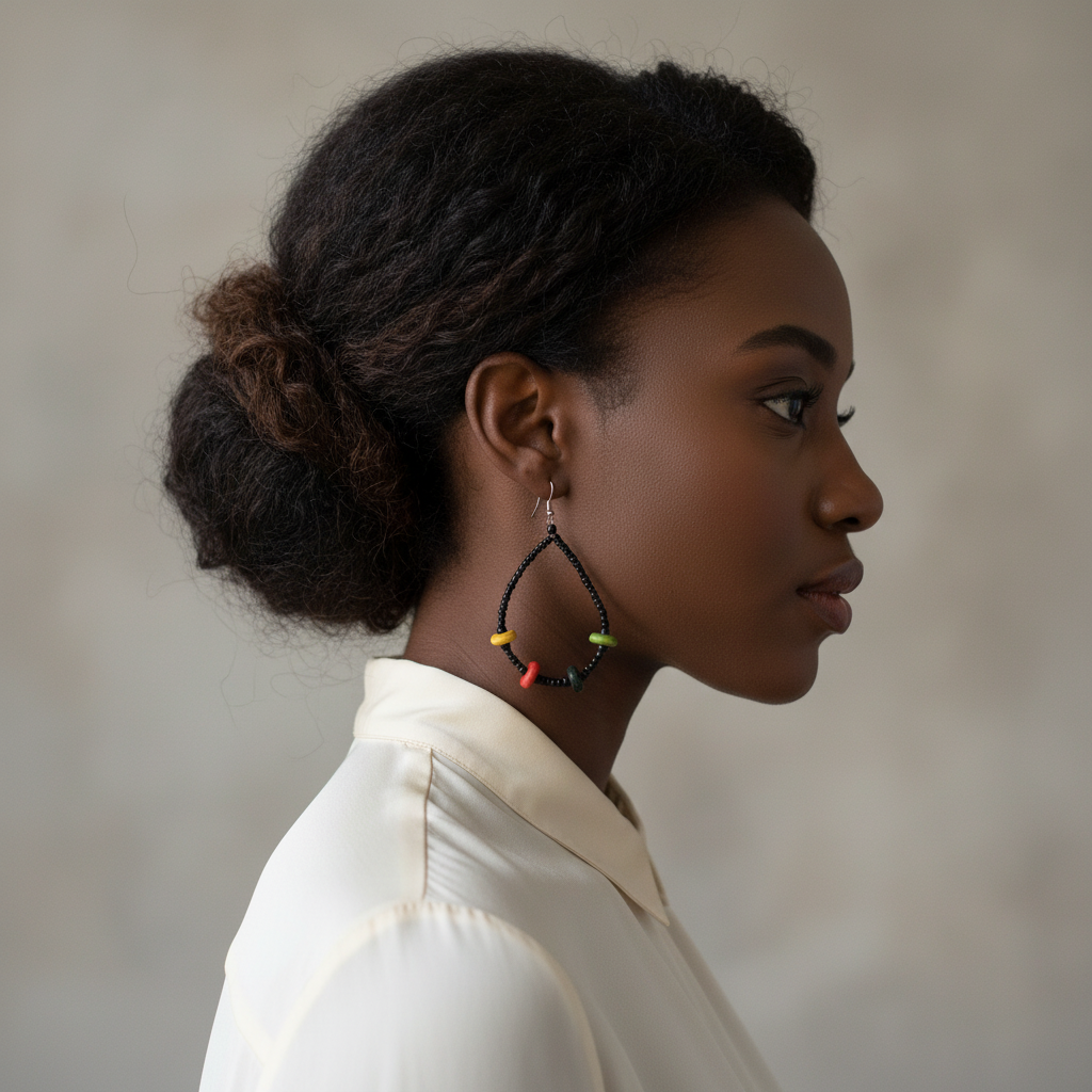 Model wearing earrings - side view