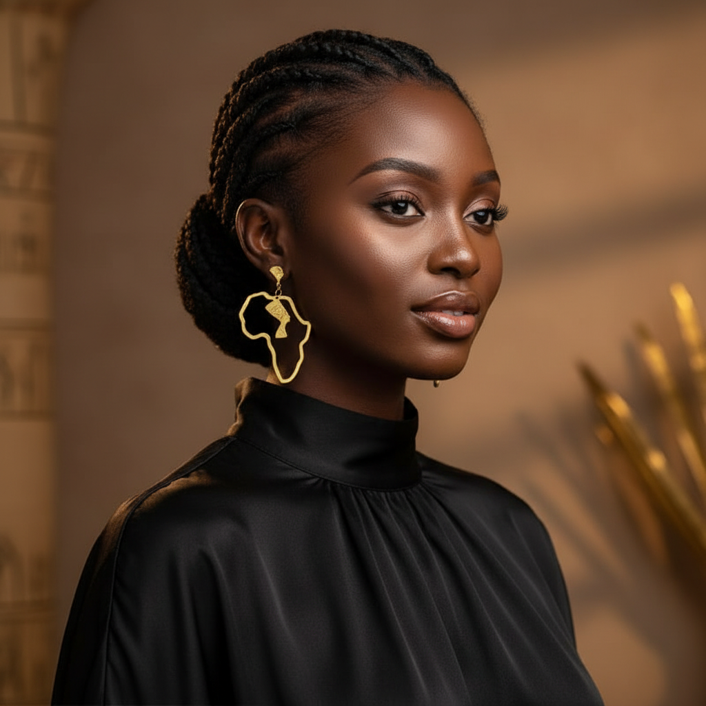 Model wearing Gold Nefertiti Earrings